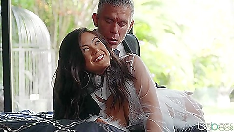 Sexy brunette hair shows off her cute body