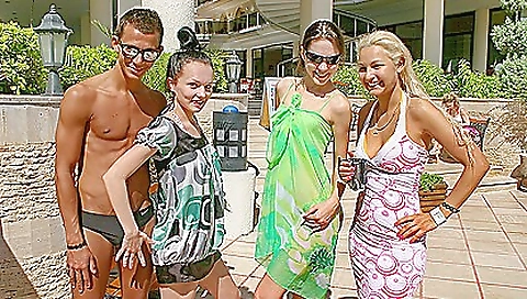 Sexy blonde girl fucks hot tub